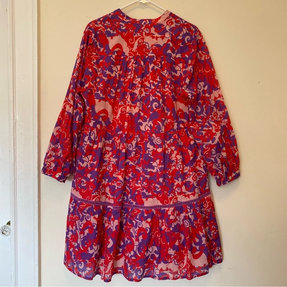 RO’S GARDEN Tyler Abstract Print Cotton Mini Shirt Dress Red/Purple Sz Large - Picture 12 of 16